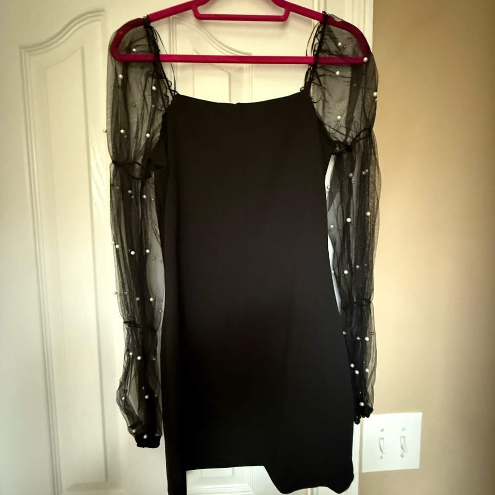 Black Dress with Sheer Pearl Sleeves